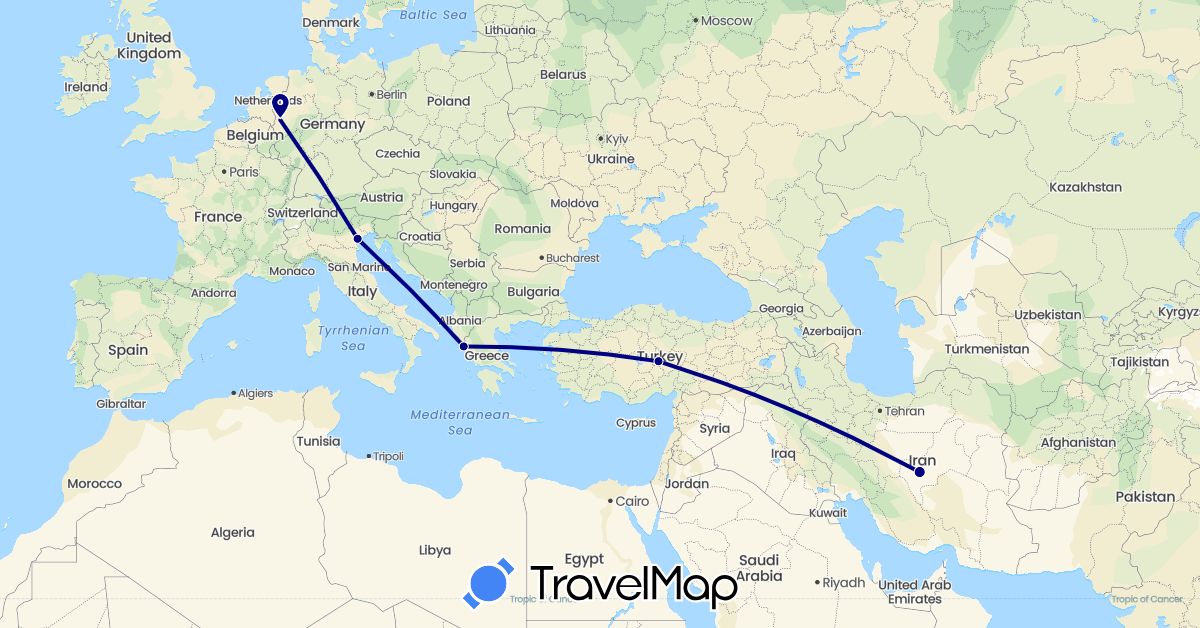 TravelMap itinerary: driving in Germany, Greece, Iran, Italy, Turkey (Asia, Europe)
